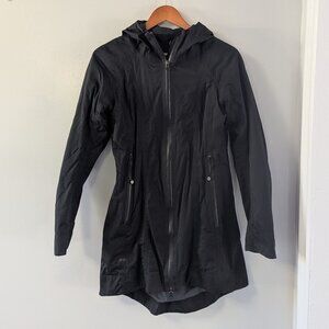 Lululemon Black Long Rain Coat with Cinch Waist